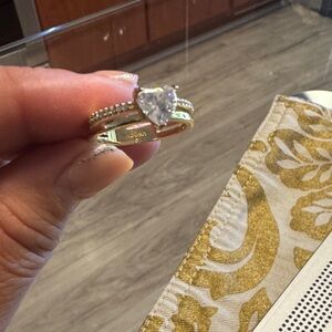 Gold Heart Ring with Silver Accents